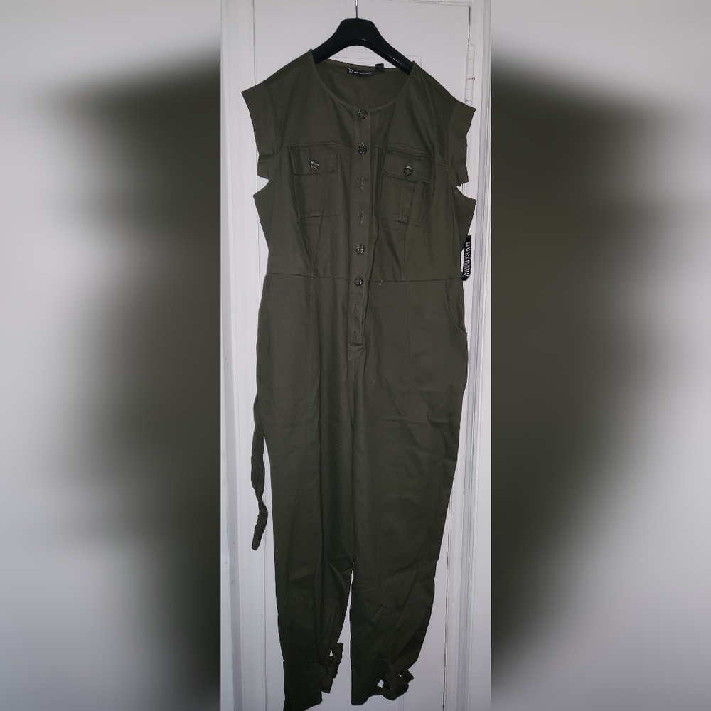 Olive Green Cap Sleeve Belted Jumpsuit